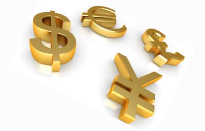 dollar, euro, yen and pound icons